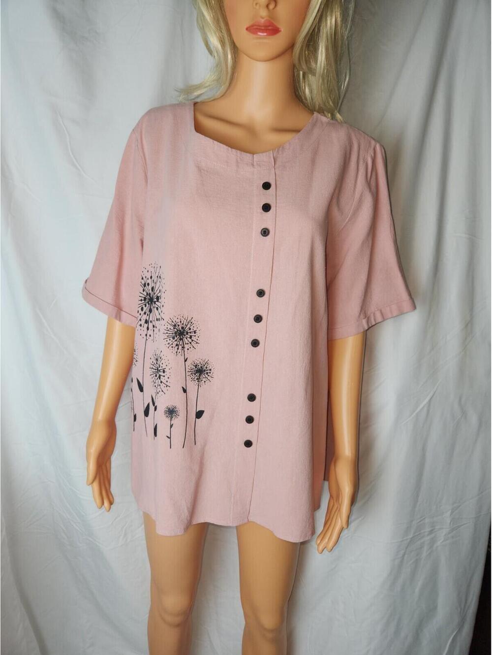 Linen, top, 2XL, Boho Lagon Look pullover, pink
